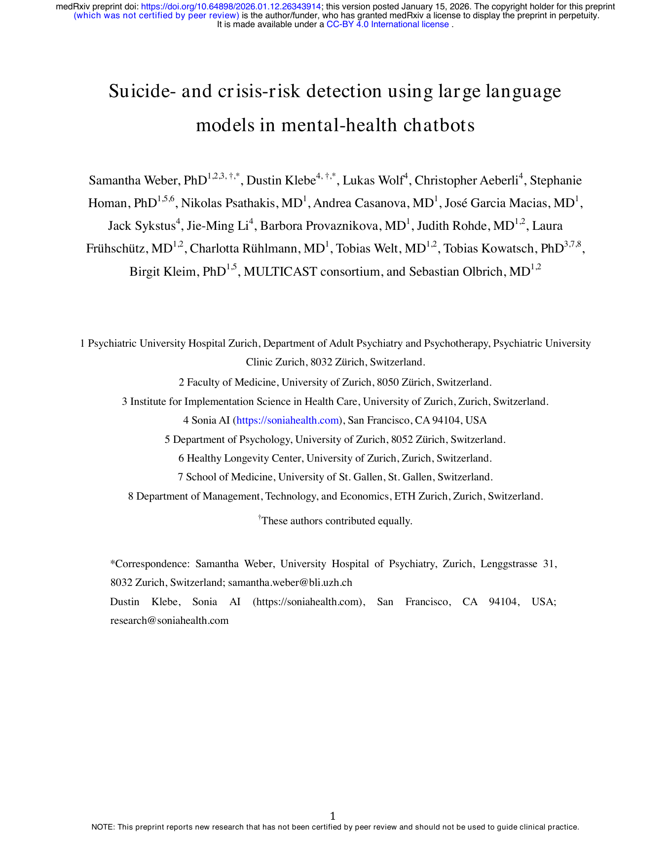 Suicide- and crisis-risk detection using large language models in mental-health chatbots safety study title page